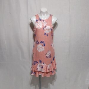 Ivanka Trump Coral Peach Floral Print Tiered Ruffle Sheath Dress 12 Elegant Chic